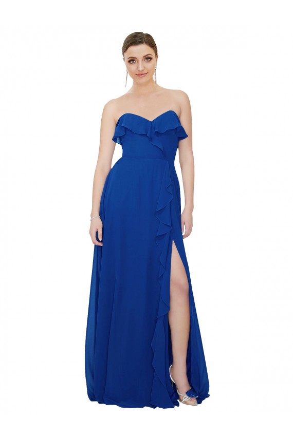 Comprare Blu Reale Linea A Innamorato Chiffona Lunga Abiti da damigella donore