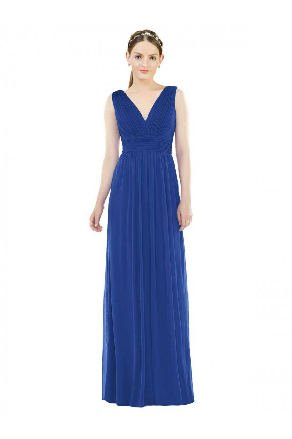 Comprare Blu Reale Linea A Scollatura a V Chiffona Lunga Abiti da damigella donore