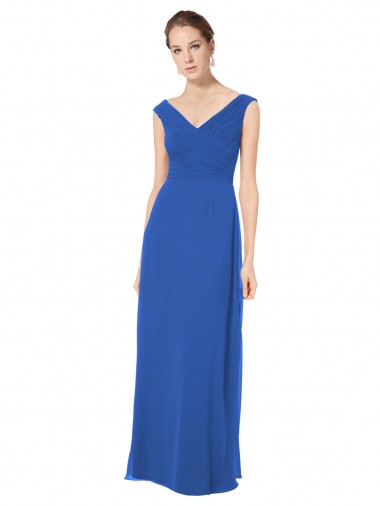Comprare Blu Reale Linea A Scollatura a V Chiffona Lunga Abiti da damigella donore
