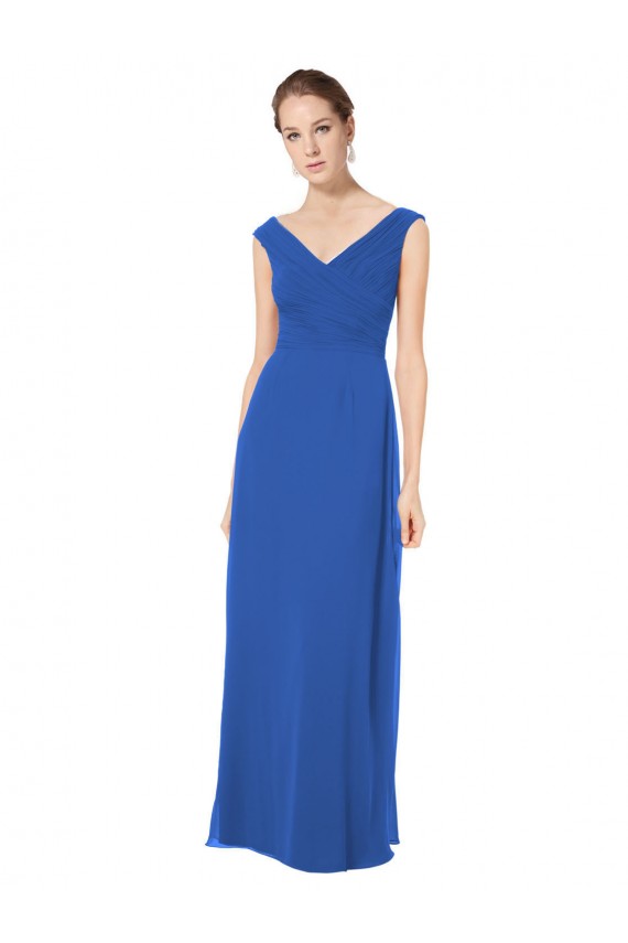 Comprare Blu Reale Linea A Scollatura a V Chiffona Lunga Abiti da damigella donore