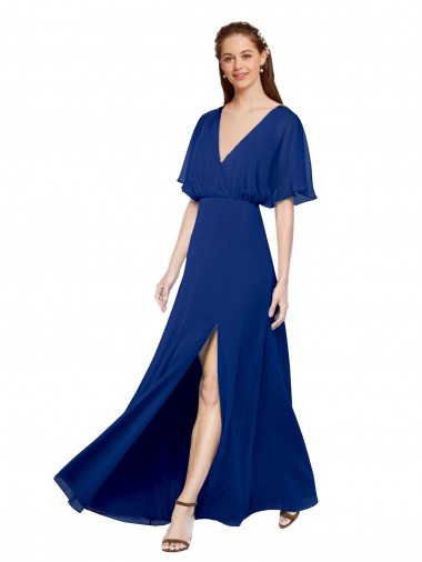 Comprare Blu Reale Linea A Scollatura a V Chiffona Lunga Abiti da damigella donore