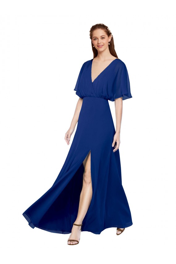 Comprare Blu Reale Linea A Scollatura a V Chiffona Lunga Abiti da damigella donore