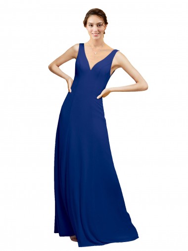 Comprare Blu Reale Linea A Scollatura a V Chiffona Lunga Abiti da damigella donore