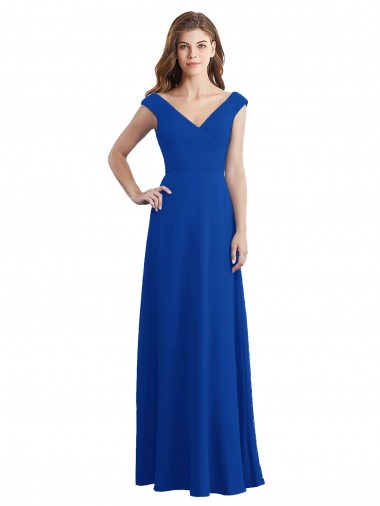 Comprare Blu Reale Linea A Scollatura a V Chiffona Lunga Abiti da damigella donore