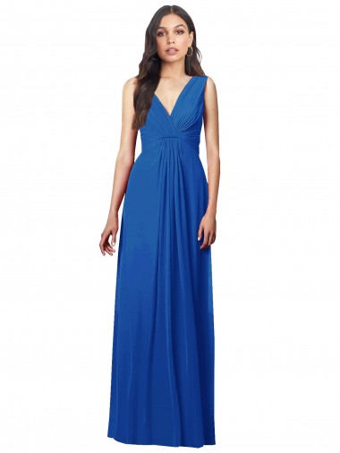 Comprare Blu Reale Linea A Scollatura a V Chiffona Lunga Abiti da damigella donore