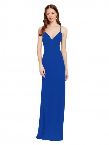 Comprare Blu Reale Linea A Sottili Scollatura a V Chiffona Lunga Abiti da damigella donore