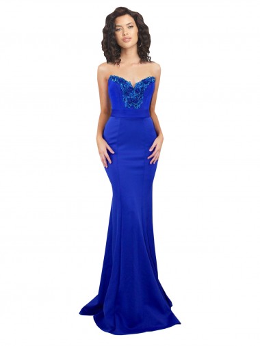 Comprare Blu Reale Stile sirena Innamorato Alto Collo Crespo Elastico Lunga Formali Abiti da damigella donore / Abiti da sera / Abiti da ballo