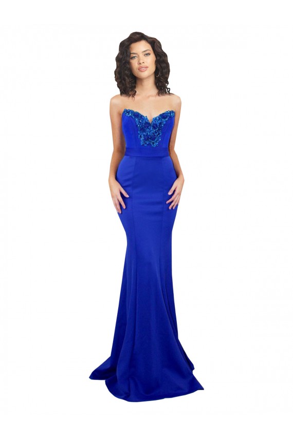 Comprare Blu Reale Stile sirena Innamorato Alto Collo Crespo Elastico Lunga Formali Abiti da damigella donore / Abiti da sera / Abiti da ballo
