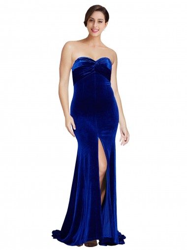 Comprare Blu Reale Stile sirena Innamorato Sweep treno Velluto Elastico Lunga Formali Abiti da damigella donore / Abiti da sera / Abiti da ballo