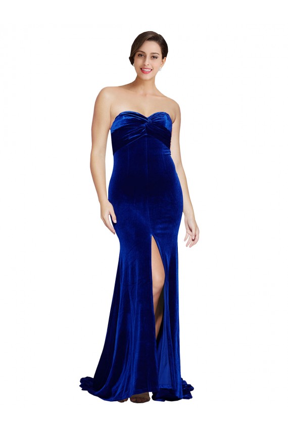 Comprare Blu Reale Stile sirena Innamorato Sweep treno Velluto Elastico Lunga Formali Abiti da damigella donore / Abiti da sera / Abiti da ballo