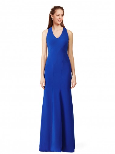 Comprare Blu Reale Stile sirena Scollatura a V Crespo Elastico Lunga Formali Abiti da damigella donore / Abiti da sera / Abiti da ballo