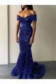 Comprare Blu Reale Stile sirena Sweep treno Paillettes Velluto Lunga Abiti da ballo