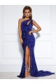 Comprare Blu Reale Stile sirena Una spalla Paillettes Velluto Lunga Abiti da ballo