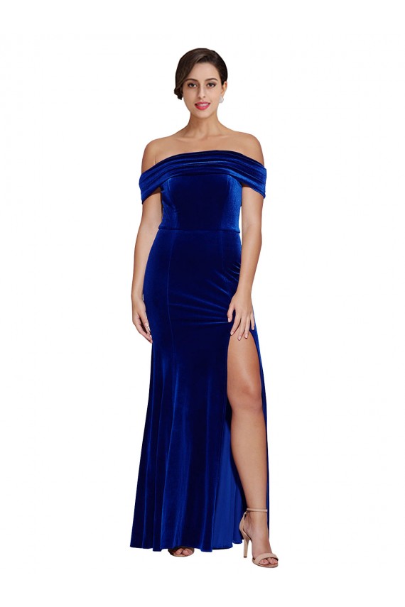 Comprare Blu Reale Stile sirena Velluto Elastico Lunga Formali Abiti da damigella donore / Abiti da sera / Abiti da ballo