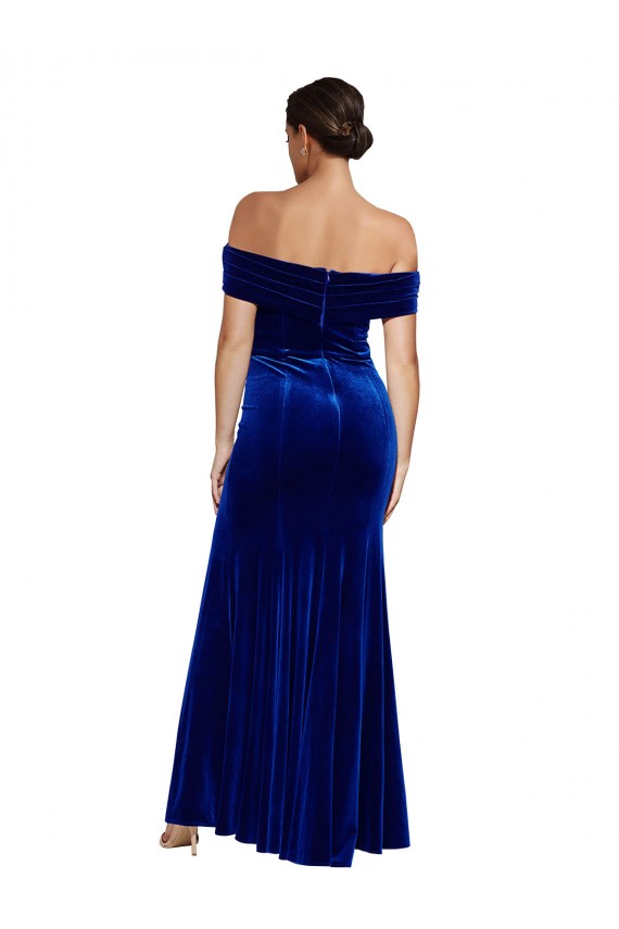 Comprare Blu Reale Stile sirena Velluto Elastico Lunga Formali Abiti da damigella donore / Abiti da sera / Abiti da ballo