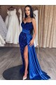 Comprare Blu Reale Tubino Innamorato Sweep treno Paillettes Velluto Lunga Abiti da ballo