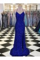 Comprare Blu Reale Tubino Scollatura a V Sweep treno Paillettes Velluto Lunga Abiti da ballo
