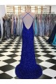 Comprare Blu Reale Tubino Scollatura a V Sweep treno Paillettes Velluto Lunga Abiti da ballo