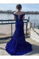 Comprare Blu Reale Tubino Sweep treno Paillettes Velluto Lunga Abiti da ballo