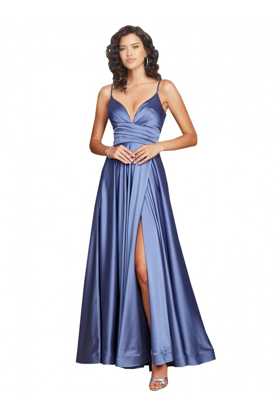 Comprare Blu francese Linea A Sottili Innamorato Raso Setoso Lunga Formali Abiti da damigella donore / Abiti da sera / Abiti da ballo
