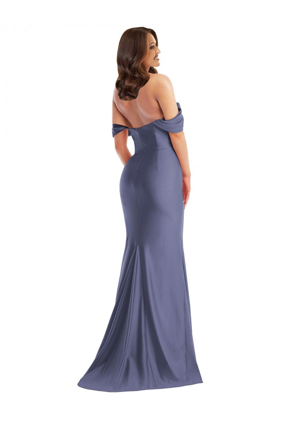 Comprare Blu francese Stile sirena Raso Setoso Lunga Formali Abiti da damigella donore / Abiti da sera / Abiti da ballo