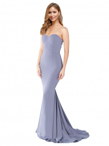 Comprare Blu fumo Stile sirena Innamorato Crespo Elastico Lunga Formali Abiti da damigella donore / Abiti da sera / Abiti da ballo