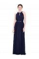 Comprare Blu marino scuro Linea A Alto Collo Chiffona Lunga Abiti da damigella donore