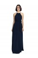 Comprare Blu marino scuro Linea A Capestro Alto Collo Chiffona Lunga Abiti da damigella donore