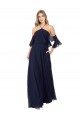 Comprare Blu marino scuro Linea A Capestro Alto Collo Chiffona Lunga Abiti da damigella donore