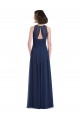Comprare Blu marino scuro Linea A Capestro Chiffona Lunga Abiti da damigella donore