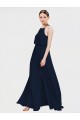 Comprare Blu marino scuro Linea A Capestro Chiffona Lunga Abiti da damigella donore