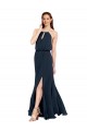 Comprare Blu marino scuro Linea A Capestro Chiffona Lunga Abiti da damigella donore