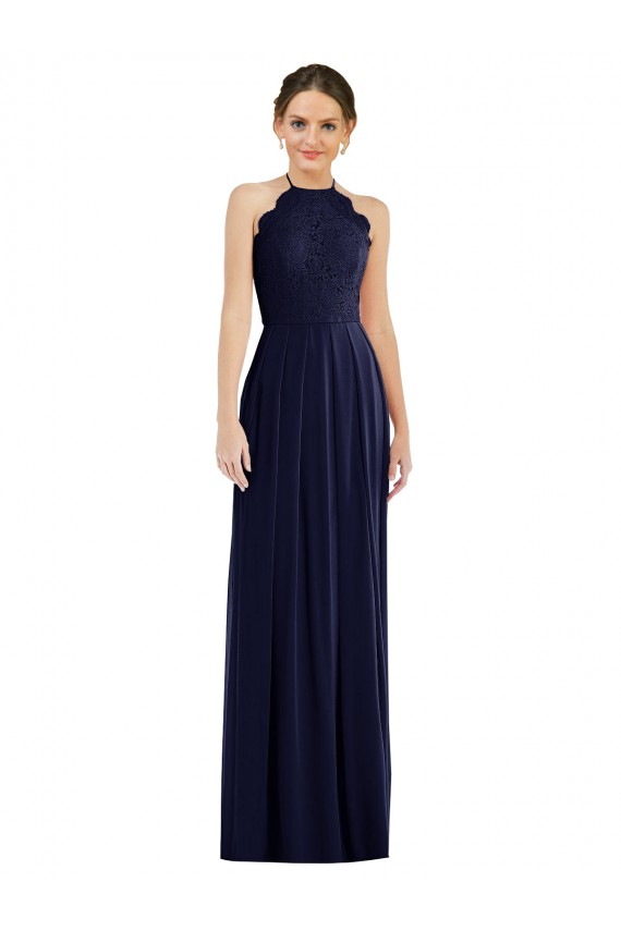Comprare Blu marino scuro Linea A Capestro Chiffona Lunga Abiti da damigella donore