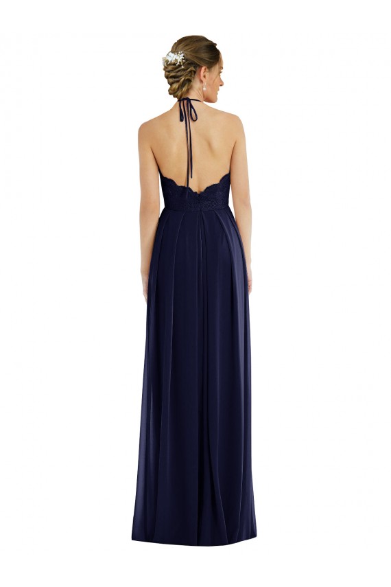 Comprare Blu marino scuro Linea A Capestro Chiffona Lunga Abiti da damigella donore