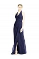 Comprare Blu marino scuro Linea A Capestro Scollatura a V Chiffona Lunga Abiti da damigella donore