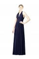 Comprare Blu marino scuro Linea A Capestro Scollatura a V Chiffona Lunga Abiti da damigella donore