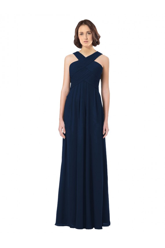 Comprare Blu marino scuro Linea A Chiffona Lunga Abiti da damigella donore