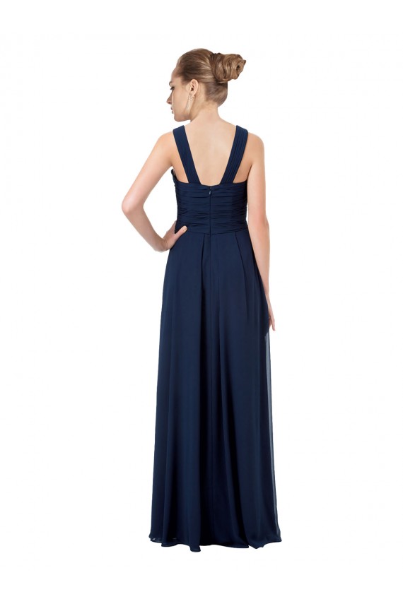 Comprare Blu marino scuro Linea A Chiffona Lunga Abiti da damigella donore