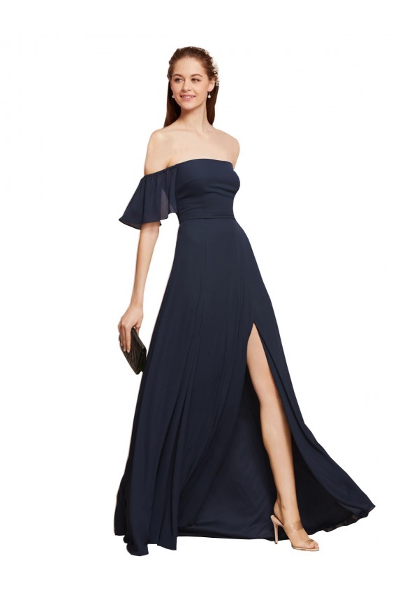 Comprare Blu marino scuro Linea A Chiffona Lunga Abiti da damigella donore / Abiti da ballo