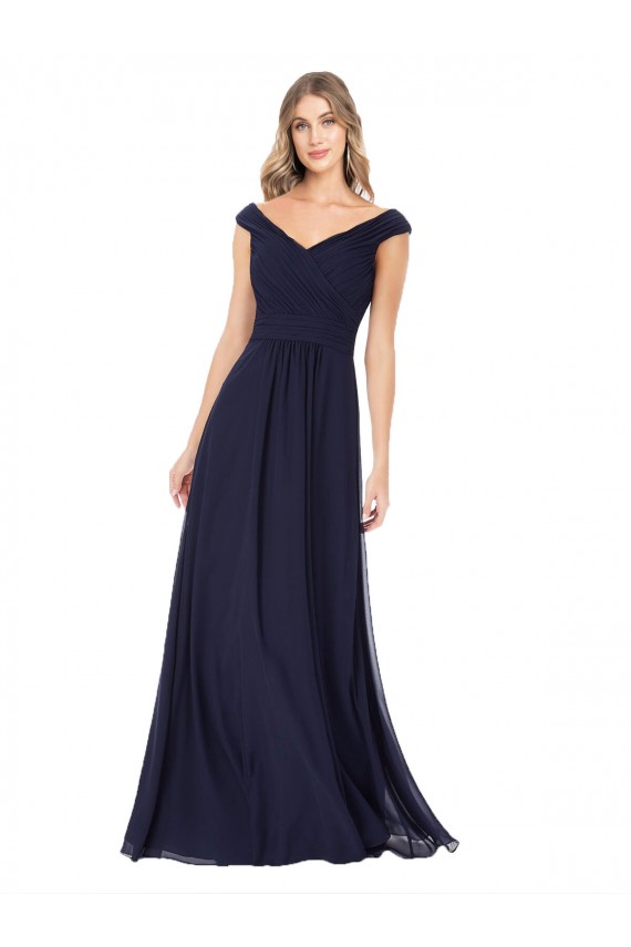 Comprare Blu marino scuro Linea A Chiffona Lunga Abiti da damigella donore