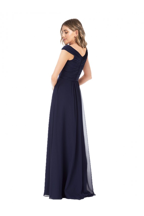 Comprare Blu marino scuro Linea A Chiffona Lunga Abiti da damigella donore