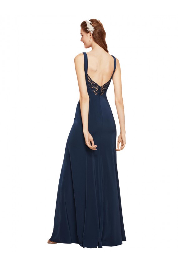 Comprare Blu marino scuro Linea A Girocollo Crespo Elastico Lunga Formali Abiti da damigella donore / Abiti da sera / Abiti da ballo