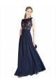 Comprare Blu marino scuro Linea A Illusione Chiffona Pizzo Lunga Abiti da damigella donore / Abiti da ballo