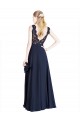 Comprare Blu marino scuro Linea A Illusione Chiffona Pizzo Lunga Abiti da damigella donore / Abiti da ballo