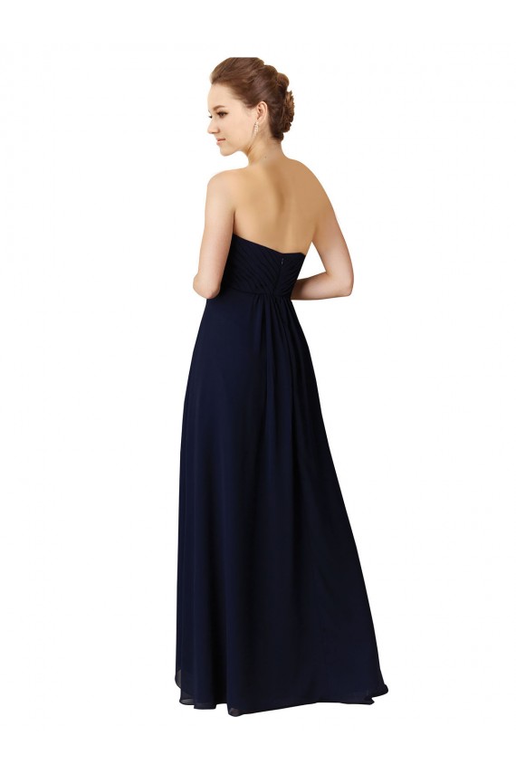 Comprare Blu marino scuro Linea A Innamorato Chiffona Lunga Abiti da damigella donore