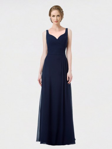 Comprare Blu marino scuro Linea A Innamorato Chiffona Lunga Abiti da damigella donore