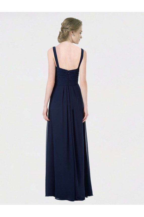 Comprare Blu marino scuro Linea A Innamorato Chiffona Lunga Abiti da damigella donore