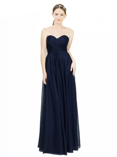 Comprare Blu marino scuro Linea A Innamorato Chiffona Lunga Abiti da damigella donore