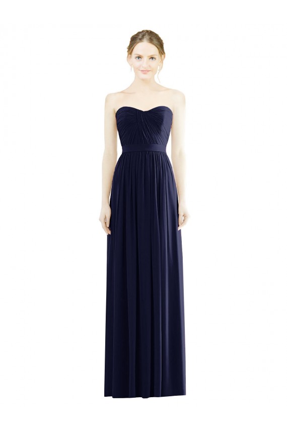 Comprare Blu marino scuro Linea A Innamorato Chiffona Lunga Formali Abiti da damigella donore / Abiti da sera