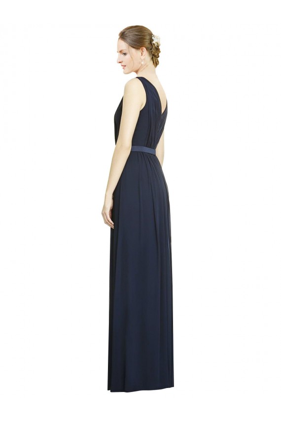 Comprare Blu marino scuro Linea A Scollatura a V Chiffona Lunga Abiti da damigella donore